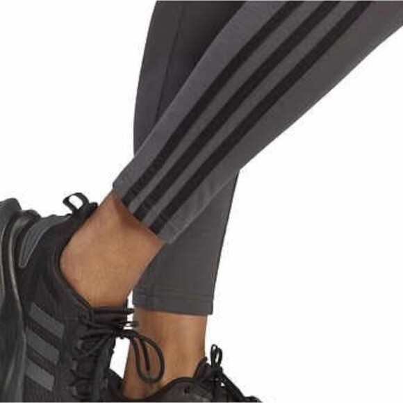 ADIDAS Women's High Rise 3-stripe 7/8 Cotton Tights HM2603 Grey Leggings Size S - Picture 4 of 13
